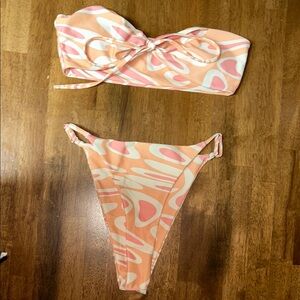 ♡ Aurelle Orange and Pink High Leg Bikini Set
